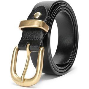 Womens Leather Belt, Gold Pin Buckle, Gift Boxed, Real Leather Belts for Jeans